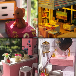 Beautiful Pink Miniaturas Doll House Handmade 3D Miniaturas Dollhouse Furniture Toys Children DIY Assemble House Toys Gifts