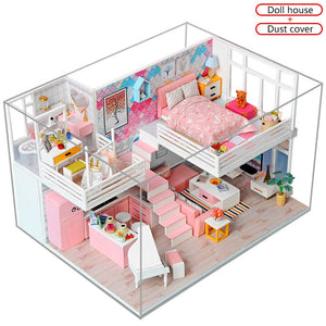 Beautiful Pink Miniaturas Doll House Handmade 3D Miniaturas Dollhouse Furniture Toys Children DIY Assemble House Toys Gifts