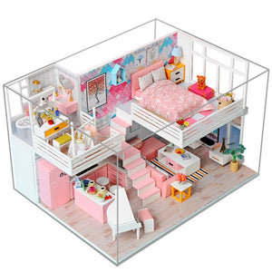 Beautiful Pink Miniaturas Doll House Handmade 3D Miniaturas Dollhouse Furniture Toys Children DIY Assemble House Toys Gifts