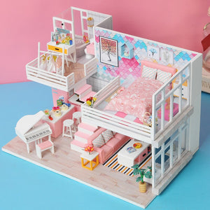 Beautiful Pink Miniaturas Doll House Handmade 3D Miniaturas Dollhouse Furniture Toys Children DIY Assemble House Toys Gifts