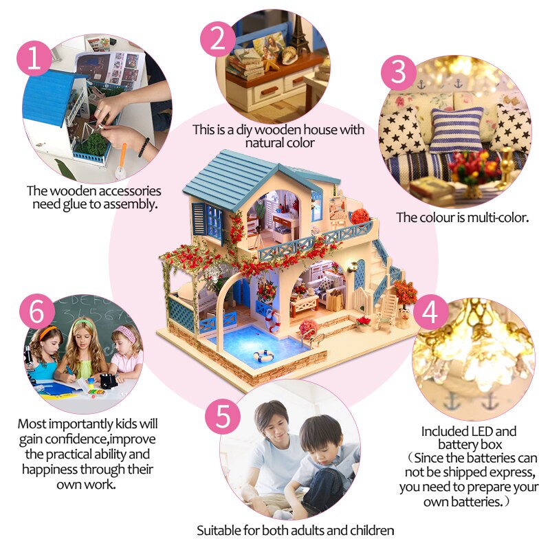 DIY Cute Doll House Furniture 3D Wooden Miniatures Dollhouse Toys Kids Handmade Assemble Toys For Children Girls Birthday Gifts