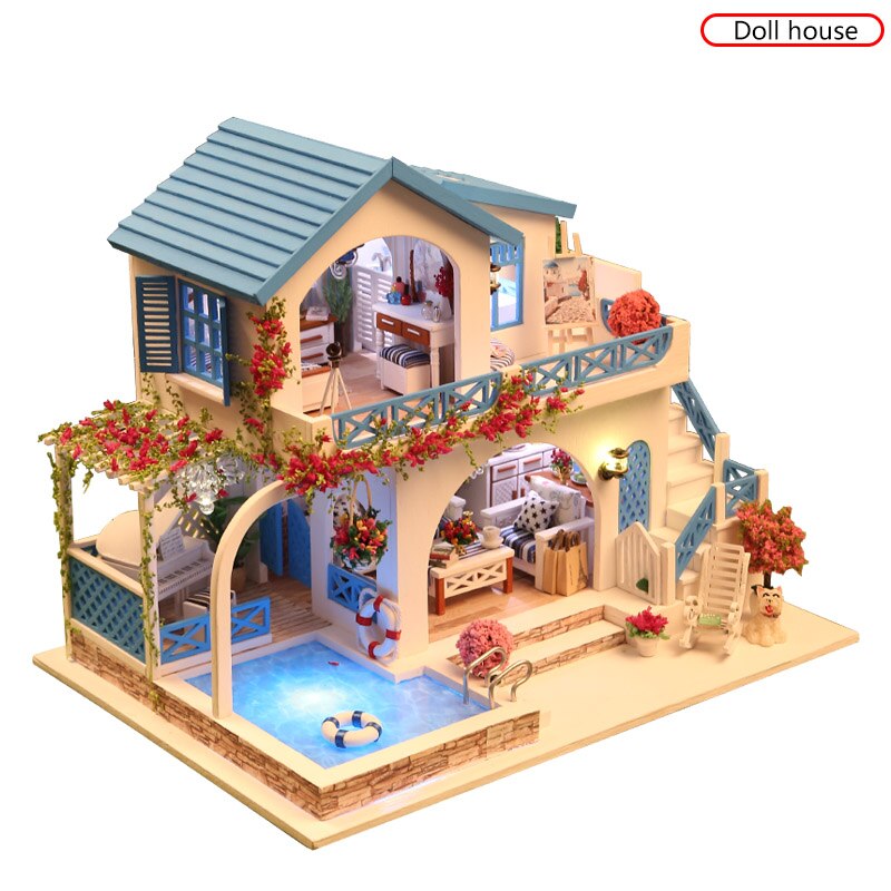 DIY Cute Doll House Furniture 3D Wooden Miniatures Dollhouse Toys Kids Handmade Assemble Toys For Children Girls Birthday Gifts