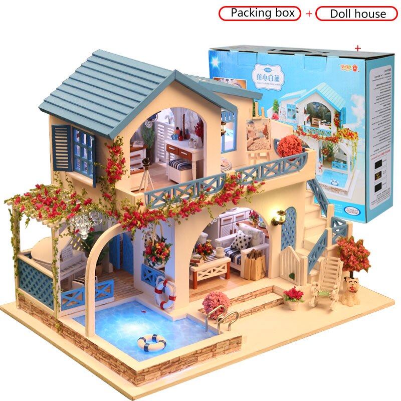 DIY Cute Doll House Furniture 3D Wooden Miniatures Dollhouse Toys Kids Handmade Assemble Toys For Children Girls Birthday Gifts