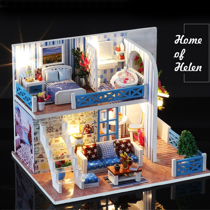 DIY Doll House Wooden Doll Houses Miniature Dollhouse Furniture Kit with LED Toys For children Christmas Gift Color box