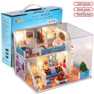 DIY Doll House Wooden Doll Houses Miniature Dollhouse Furniture Kit with LED Toys For children Christmas Gift Color box