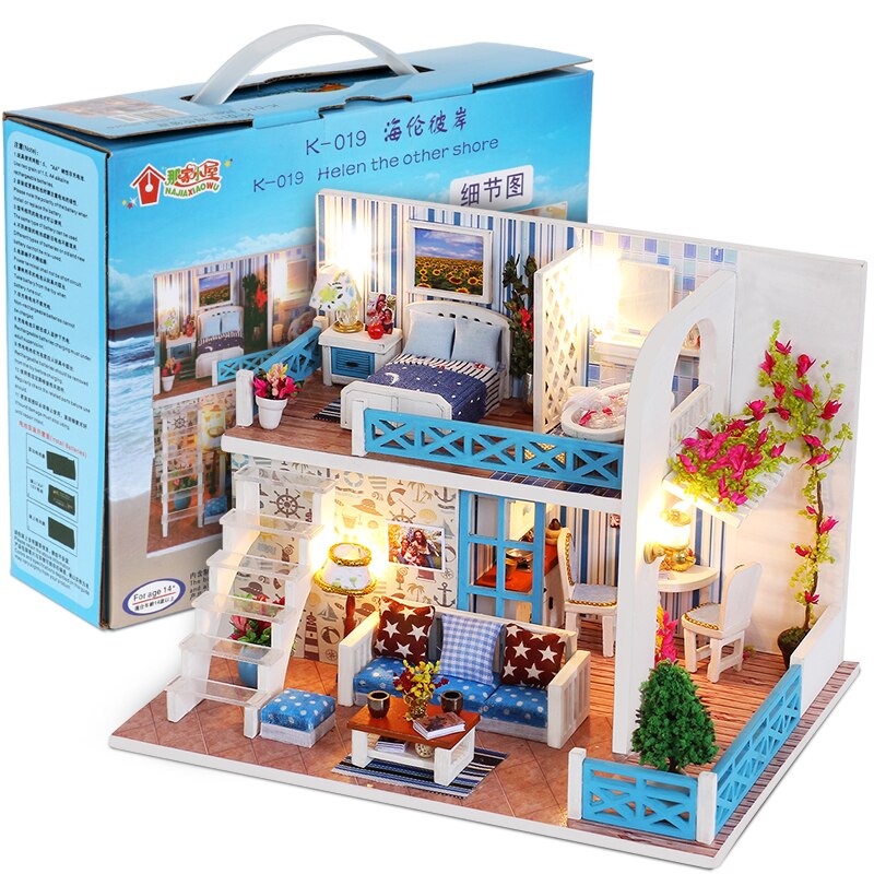 DIY Doll House Wooden Doll Houses Miniature Dollhouse Furniture Kit with LED Toys For children Christmas Gift Color box