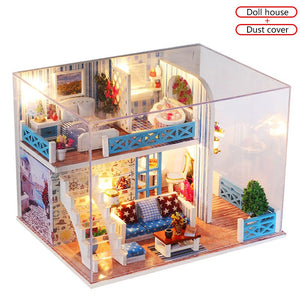 DIY Doll House Wooden Doll Houses Miniature Dollhouse Furniture Kit with LED Toys For children Christmas Gift Color box