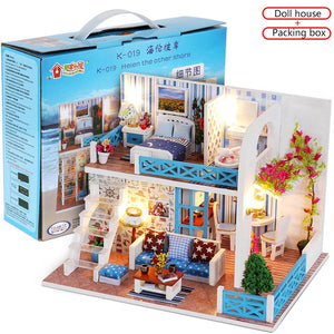 DIY Doll House Wooden Doll Houses Miniature Dollhouse Furniture Kit with LED Toys For children Christmas Gift Color box