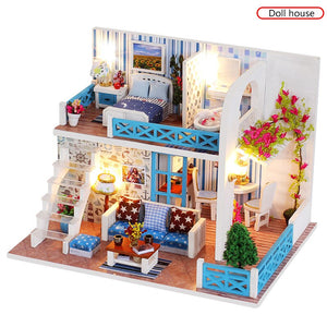 DIY Doll House Wooden Doll Houses Miniature Dollhouse Furniture Kit with LED Toys For children Christmas Gift Color box