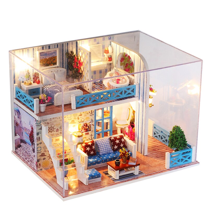 DIY Doll House Wooden Doll Houses Miniature Dollhouse Furniture Kit with LED Toys For children Christmas Gift Color box