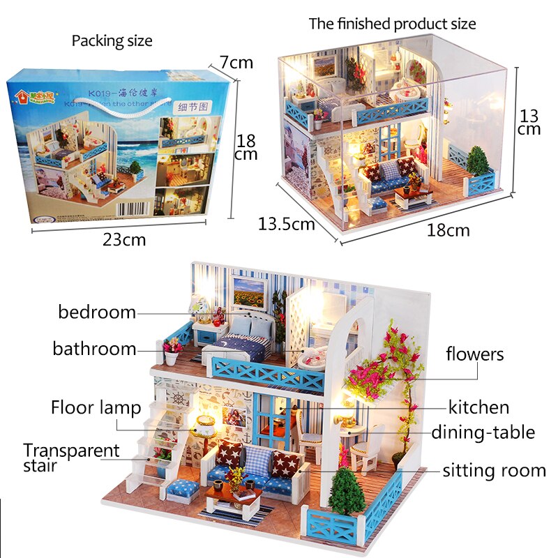 DIY Doll House Wooden Doll Houses Miniature Dollhouse Furniture Kit with LED Toys For children Christmas Gift Color box