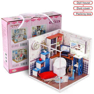 DIY Furniture Miniature Dollhouse 3D Model Wooden Houses Toys Miniaturas Doll house With Dust Cover and Color box For Children