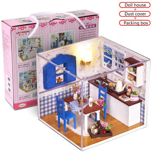 DIY Furniture Miniature Dollhouse 3D Model Wooden Houses Toys Miniaturas Doll house With Dust Cover and Color box For Children