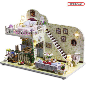 Doll House Miniature Dollhouse With Furniture Kit Wooden House Miniatures Toys For Children New Year Christmas Gift Color box