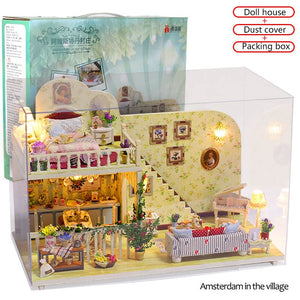 Doll House Miniature Dollhouse With Furniture Kit Wooden House Miniatures Toys For Children New Year Christmas Gift Color box