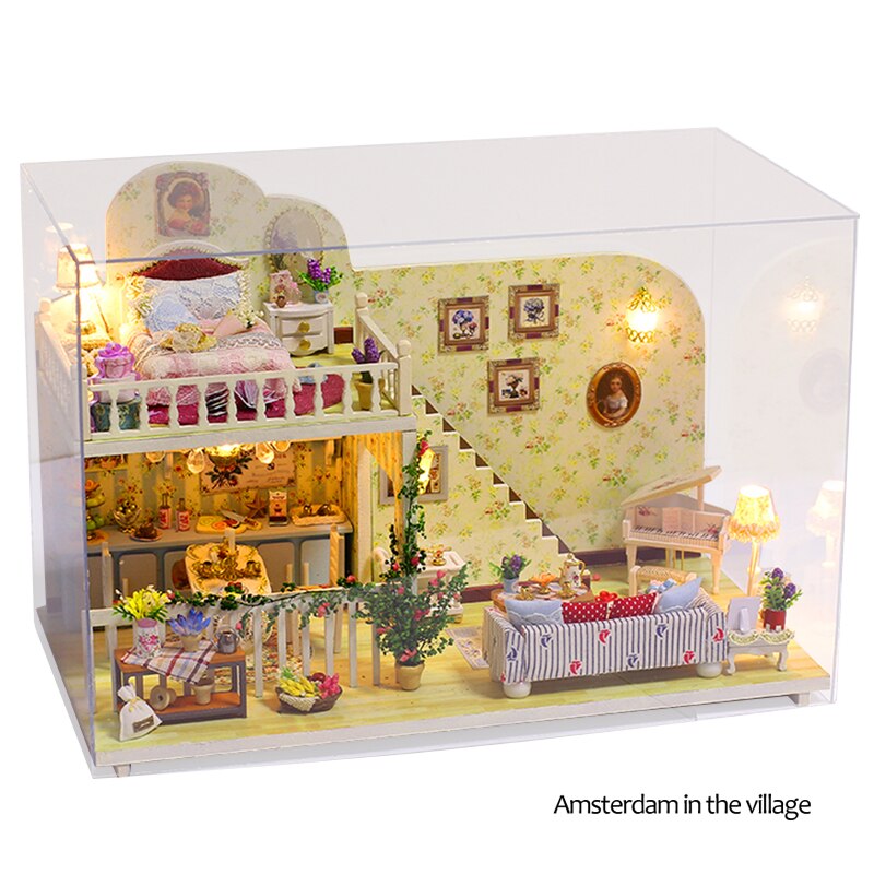 Doll House Miniature Dollhouse With Furniture Kit Wooden House Miniatures Toys For Children New Year Christmas Gift Color box