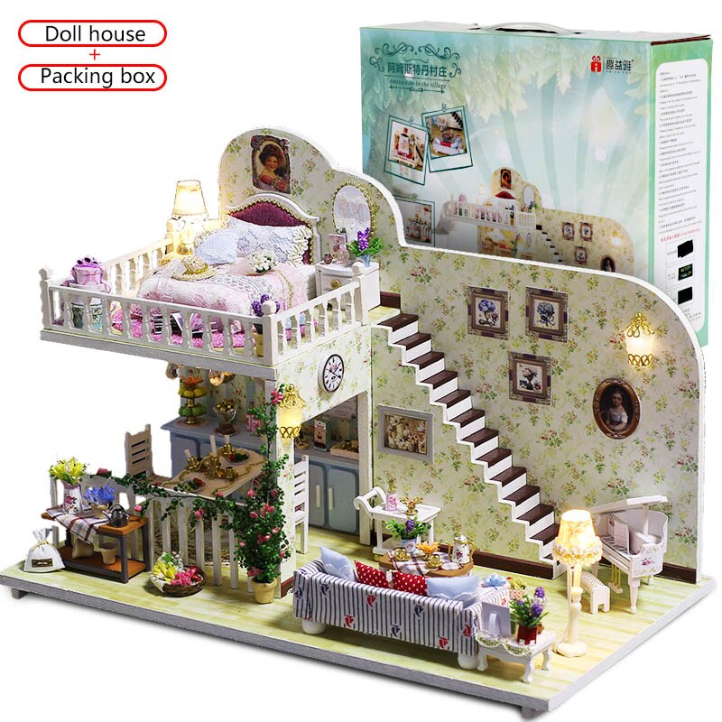 Doll House Miniature Dollhouse With Furniture Kit Wooden House Miniatures Toys For Children New Year Christmas Gift Color box