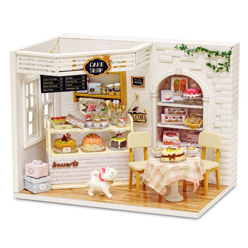 Kitten Diary Doll House Miniature Model Dust Cover 3D Wooden Furniture DIY Dollhouse Xmas Gifts Toys For Children