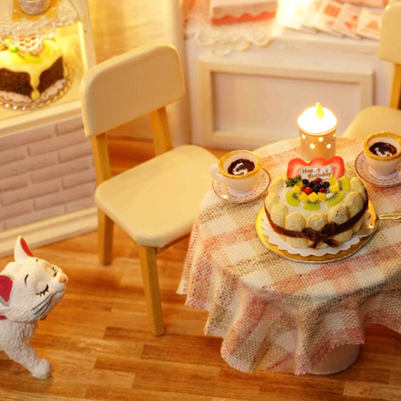 Kitten Diary Doll House Miniature Model Dust Cover 3D Wooden Furniture DIY Dollhouse Xmas Gifts Toys For Children