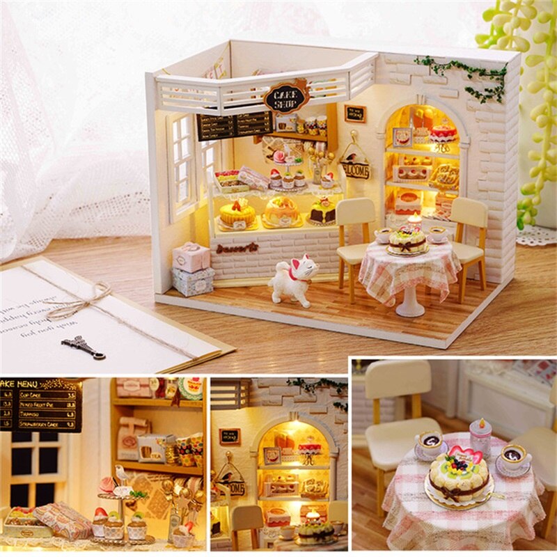 Kitten Diary Doll House Miniature Model Dust Cover 3D Wooden Furniture DIY Dollhouse Xmas Gifts Toys For Children