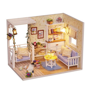 Kitten Diary Doll House Miniature Model Dust Cover 3D Wooden Furniture DIY Dollhouse Xmas Gifts Toys For Children