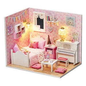 Kitten Diary Doll House Miniature Model Dust Cover 3D Wooden Furniture DIY Dollhouse Xmas Gifts Toys For Children