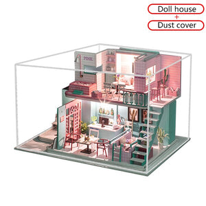 Pink Coffee Doll House Children DIY Furniture Miniaturas Dollhouse Toys Handmade 3D Miniatures Dollhouses For Children Gifts