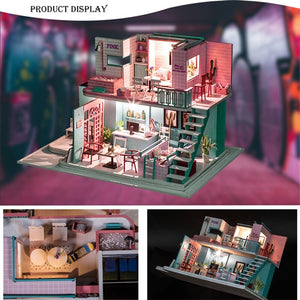 Pink Coffee Doll House Children DIY Furniture Miniaturas Dollhouse Toys Handmade 3D Miniatures Dollhouses For Children Gifts