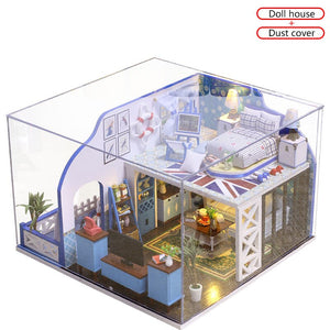 Romantic 3D Miniature Dollhouse DIY Ocean View Doll House Furniture Kit Wooden House Miniaturas Toys With Lamp For Children Gift