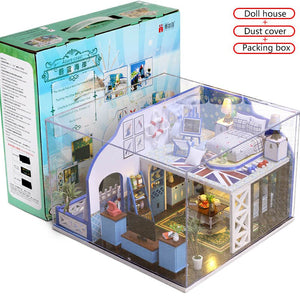 Romantic 3D Miniature Dollhouse DIY Ocean View Doll House Furniture Kit Wooden House Miniaturas Toys With Lamp For Children Gift