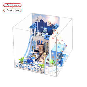 Romantic Blue Doll House DIY 3D Miniatures Dollhouse Furniture Kit Toys Children Mini Prince Wooden House Assemble Toys For Kids