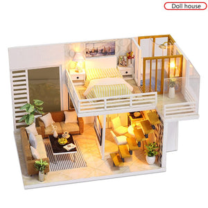 Simple and Elegant Doll House DIY 3D Miniatures Dollhouse Furniture Kits Toys Miniaturas Loft House With Led Light Dust Cover