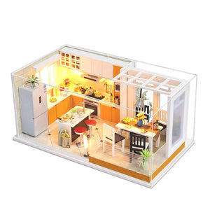 Simplicity Miniaturas Doll House DIY 3D Furniture Miniatures Dollhouse Toys Kitchen House With Led Light Gift box For Children