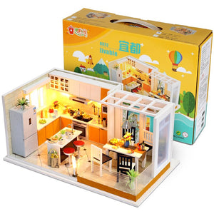 Simplicity Miniaturas Doll House DIY 3D Furniture Miniatures Dollhouse Toys Kitchen House With Led Light Gift box For Children