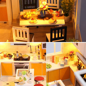 Simplicity Miniaturas Doll House DIY 3D Furniture Miniatures Dollhouse Toys Kitchen House With Led Light Gift box For Children