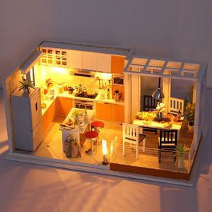 Simplicity Miniaturas Doll House DIY 3D Furniture Miniatures Dollhouse Toys Kitchen House With Led Light Gift box For Children