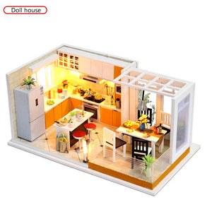 Simplicity Miniaturas Doll House DIY 3D Furniture Miniatures Dollhouse Toys Kitchen House With Led Light Gift box For Children