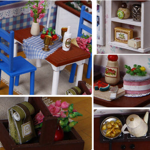 Warm Coffee Time Doll House Furniture 3D Miniatures Dollhouse Toys Children DIY Assemble Wooden Coffee House  Box For Children