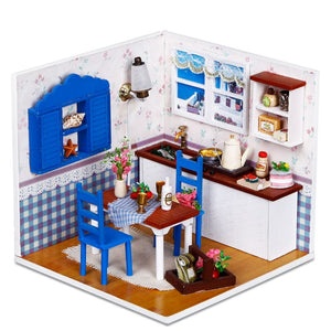 Warm Coffee Time Doll House Furniture 3D Miniatures Dollhouse Toys Children DIY Assemble Wooden Coffee House  Box For Children