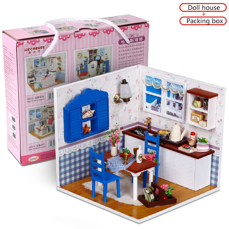 Warm Coffee Time Doll House Furniture 3D Miniatures Dollhouse Toys Children DIY Assemble Wooden Coffee House  Box For Children