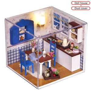 Warm Coffee Time Doll House Furniture 3D Miniatures Dollhouse Toys Children DIY Assemble Wooden Coffee House  Box For Children