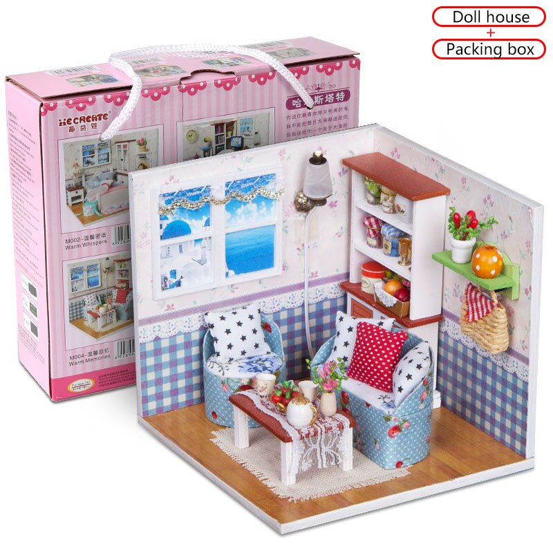 Warm Memories Doll House Children Handmade 3D Miniatures Dollhouse Furniture Kit Toys DIY Wooden Sweet Room House With Led light