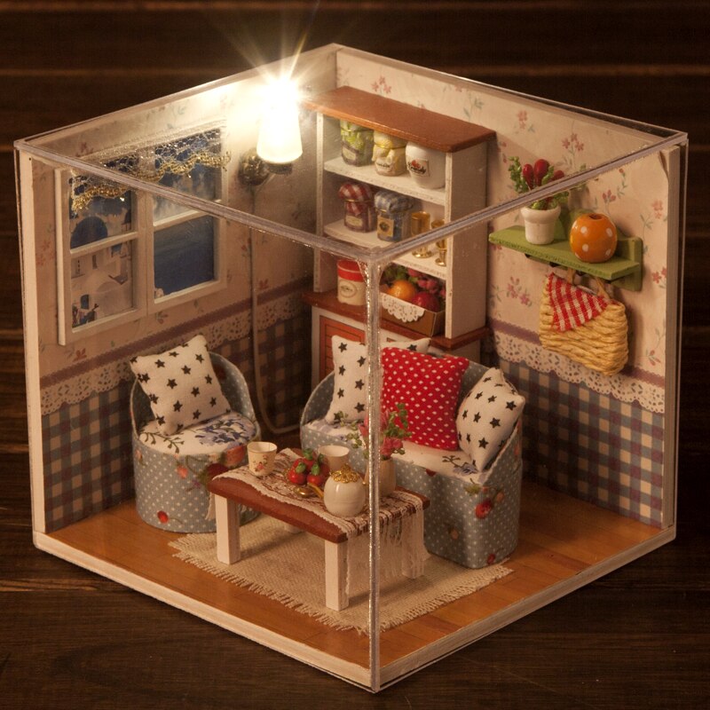 Warm Memories Doll House Children Handmade 3D Miniatures Dollhouse Furniture Kit Toys DIY Wooden Sweet Room House With Led light