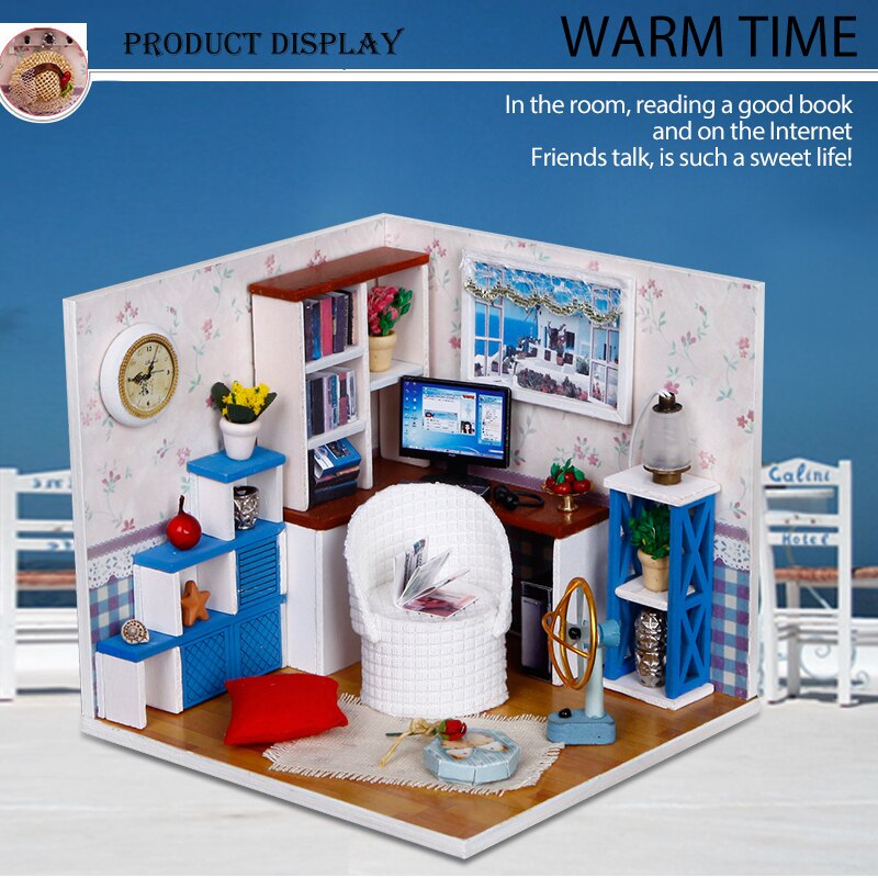 Warm Time Doll House Handmade 3D Miniatures Dollhouse Furniture Kit Toys Children DIY Wooden Leisure Room House Box For Children