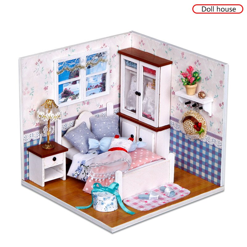 Warm Whispers Doll House DIY 3D Miniatures Furniture Dollhouse Toys Children Assemble Wooden Beach House With Led light For Gift