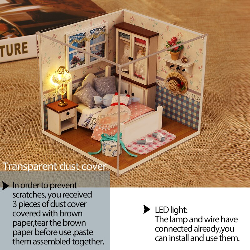 Warm Whispers Doll House DIY 3D Miniatures Furniture Dollhouse Toys Children Assemble Wooden Beach House With Led light For Gift