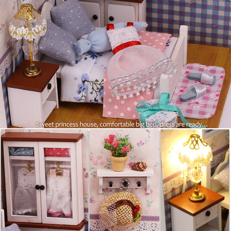 Warm Whispers Doll House DIY 3D Miniatures Furniture Dollhouse Toys Children Assemble Wooden Beach House With Led light For Gift